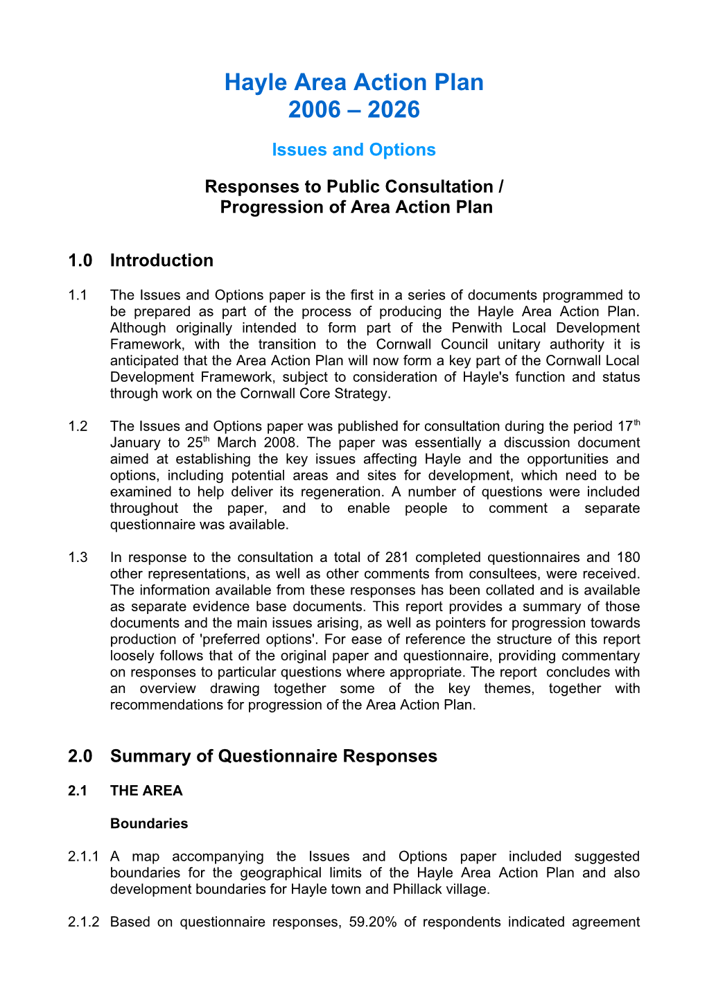 Hayle Area Action Plan 2006 – 2026