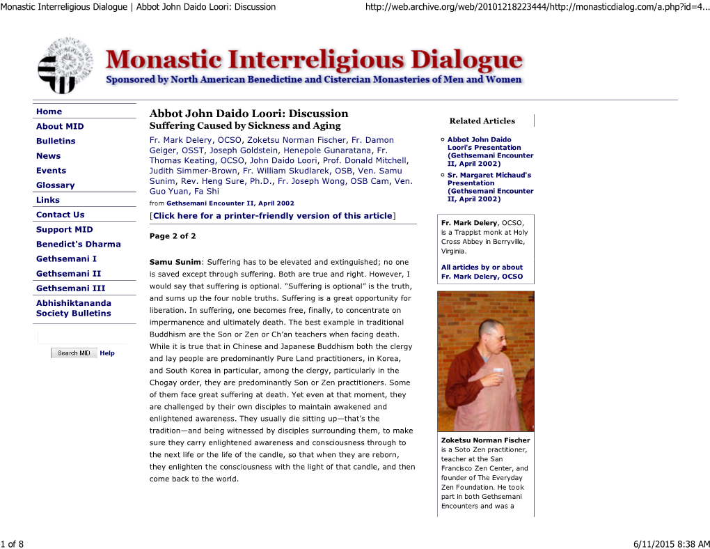 Monastic Interreligious Dialogue | Abbot John Daido Loori: Discussion