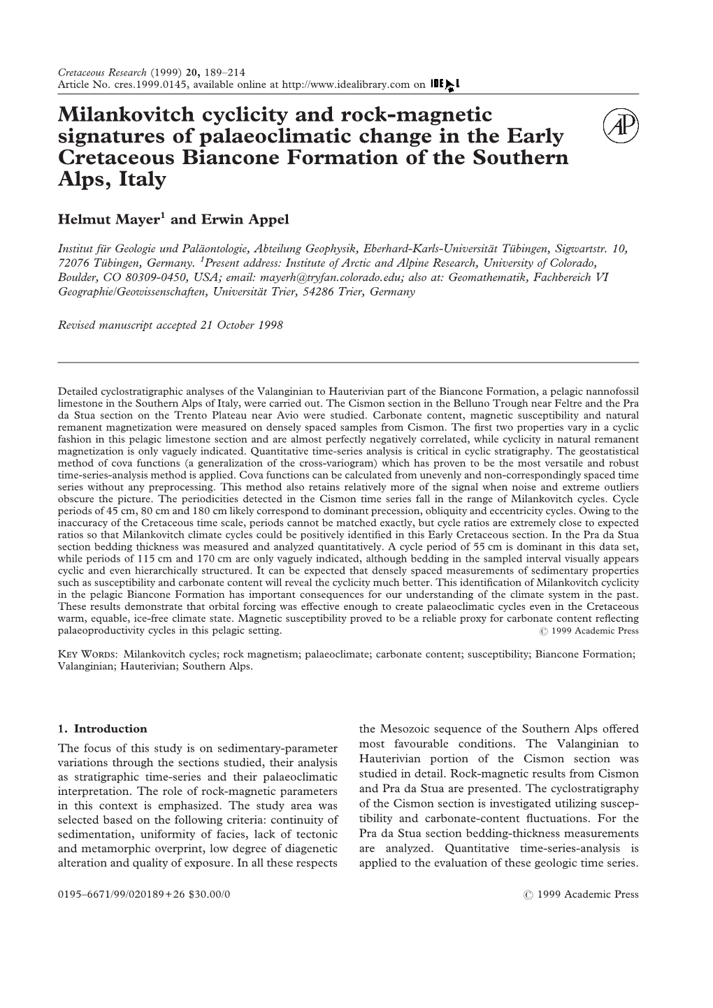 Milankovitch Cyclicity and Rock-Magnetic Signatures of Palaeoclimatic Change in the Early Cretaceous Biancone Formation of the Southern Alps, Italy