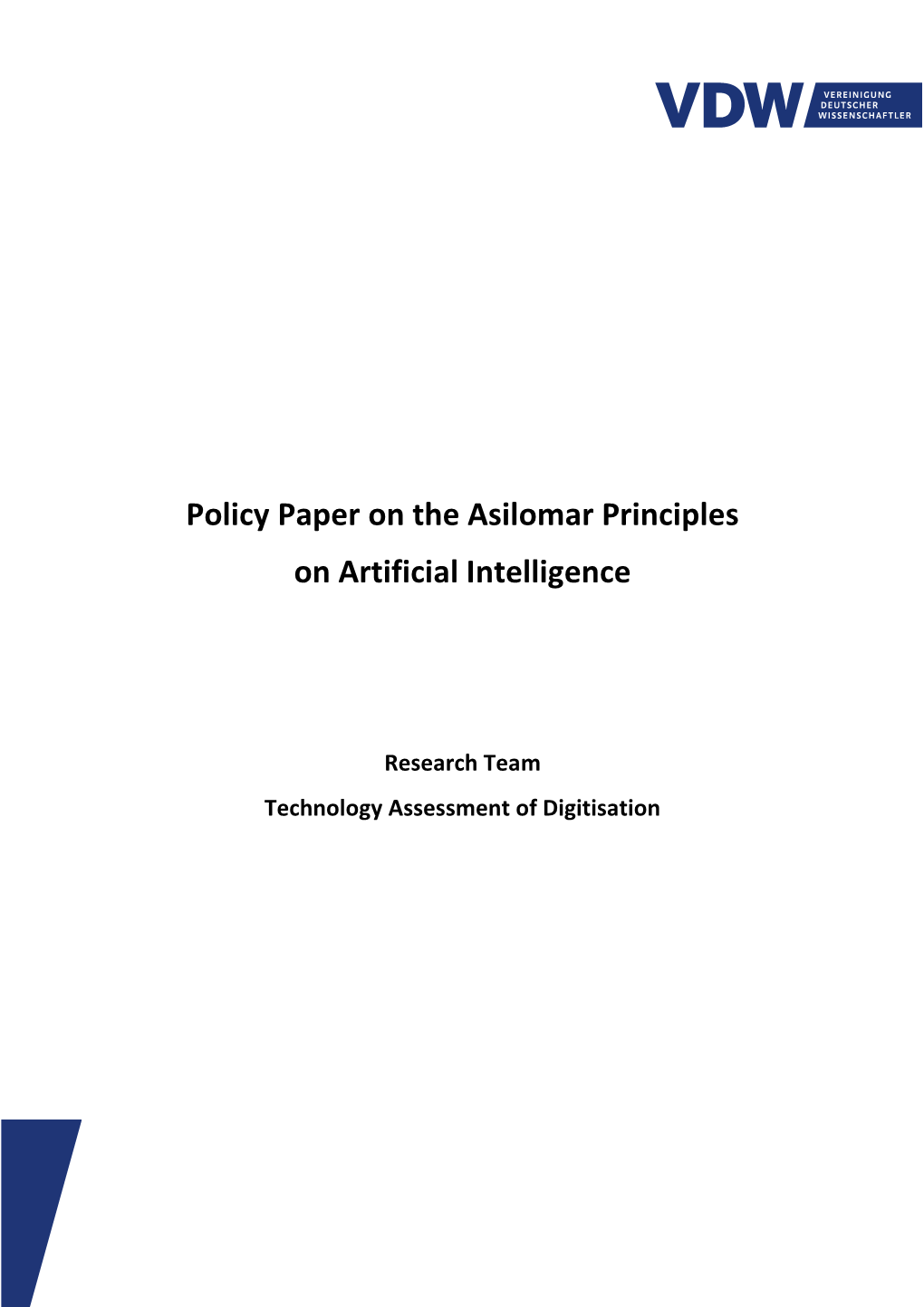 Policy Paper on the Asilomar Principles on Artificial Intelligence