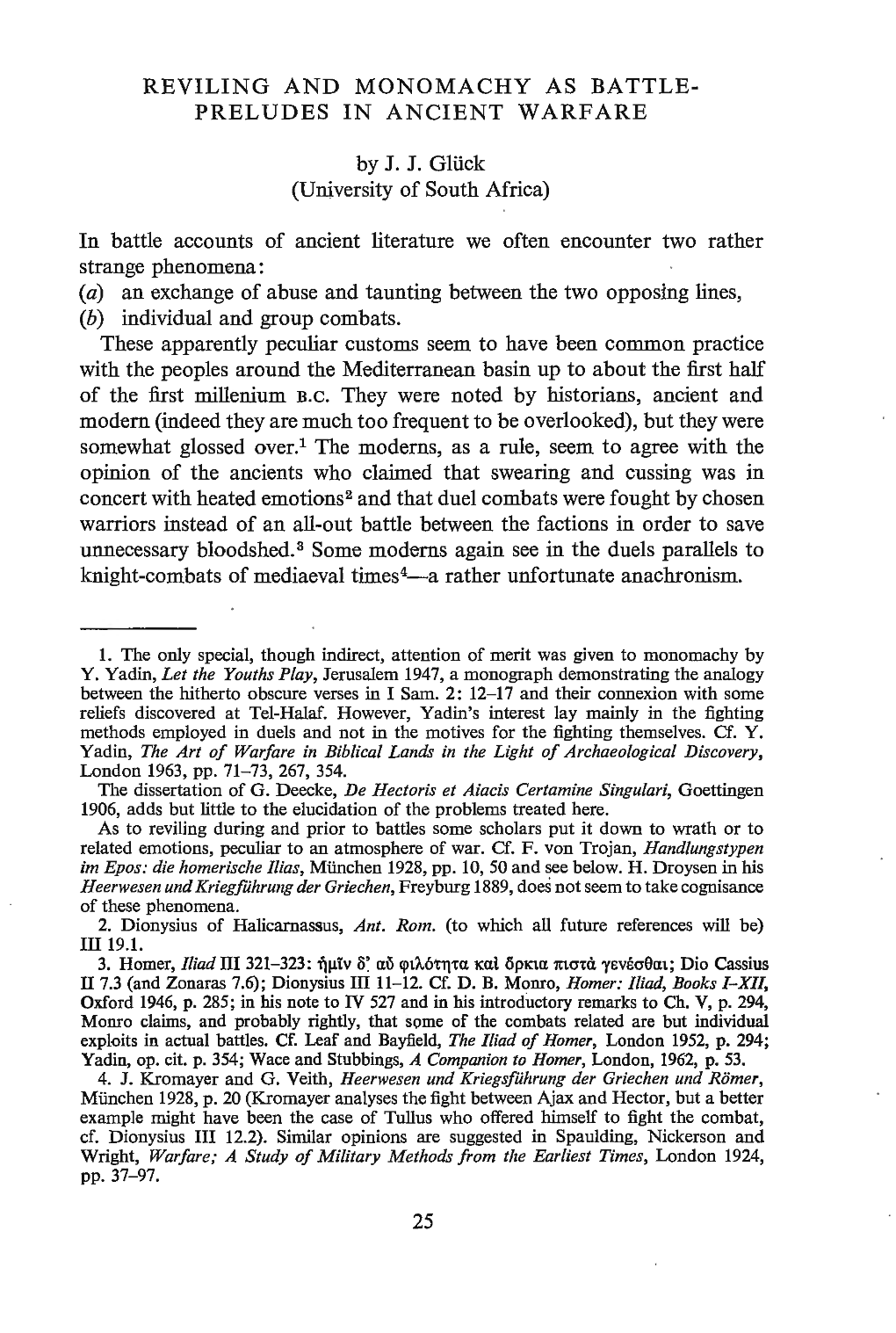 REVILING and MONOMACHY AS BATTLE- PRELUDES in ANCIENT WARFARE by J. J. Glticlc (University of South Africa) in Battle Accounts O