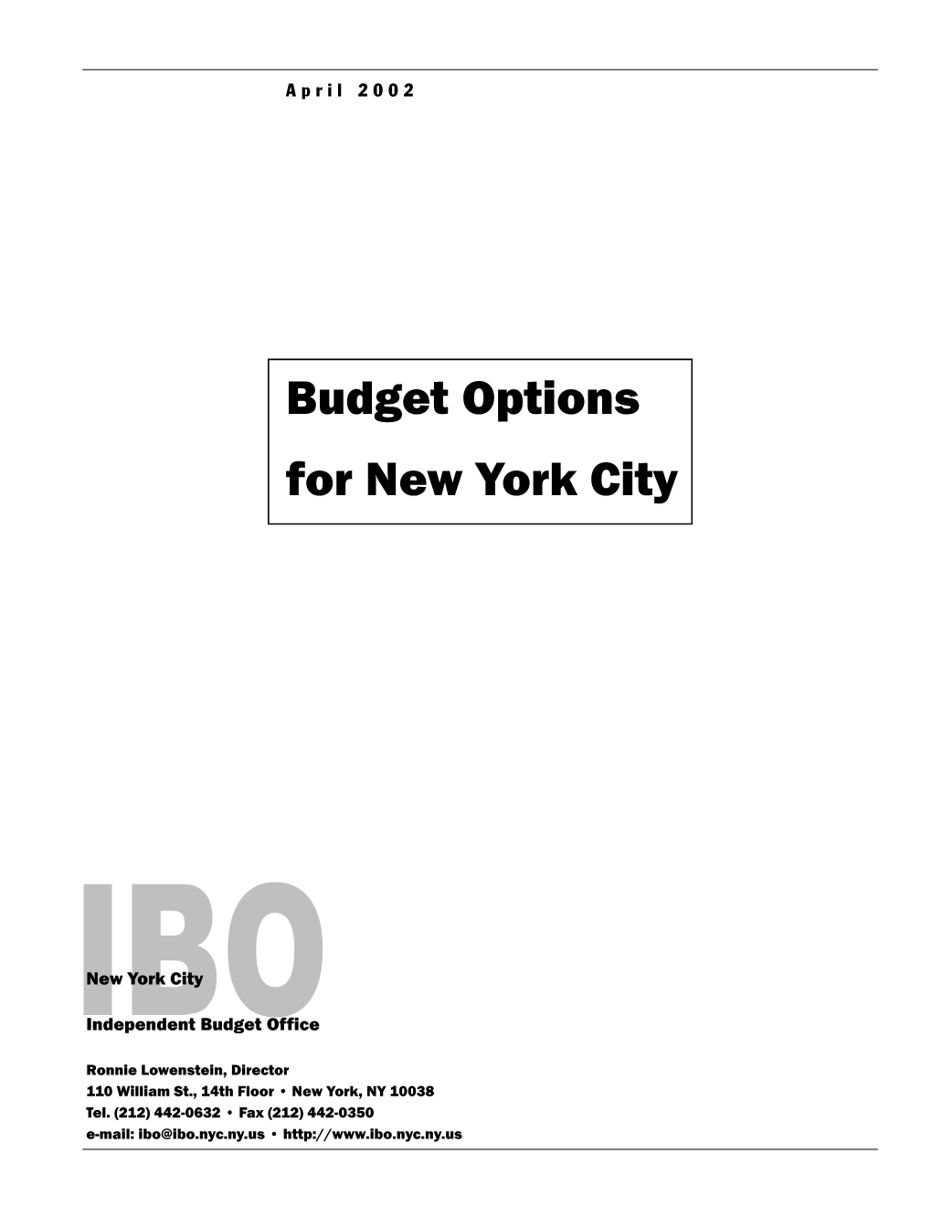 Budget Options for New York City