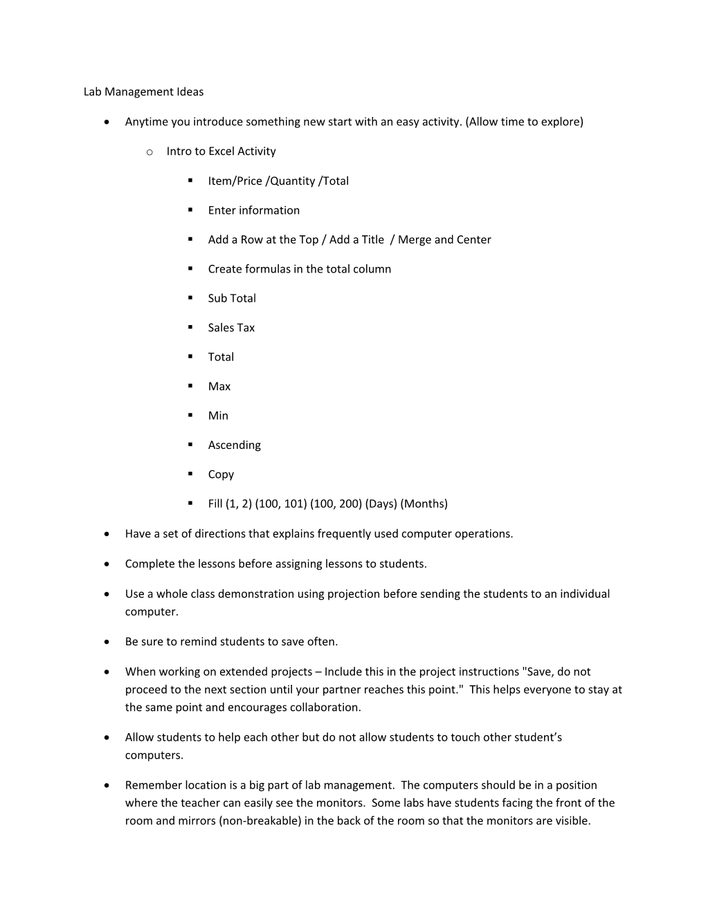 Lab Management Ideas