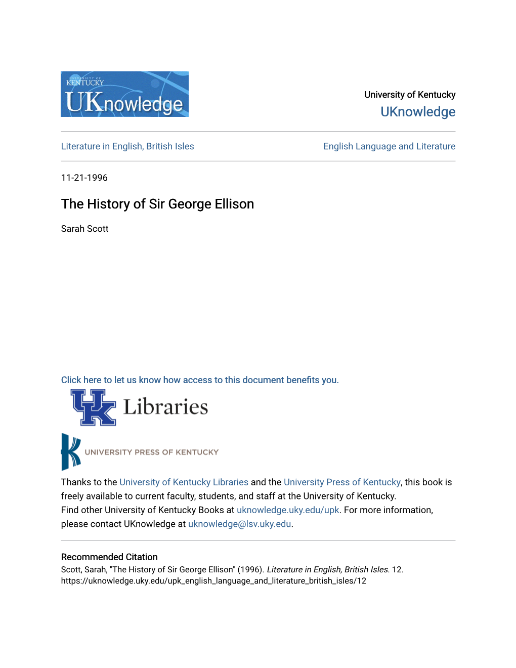 The History of Sir George Ellison