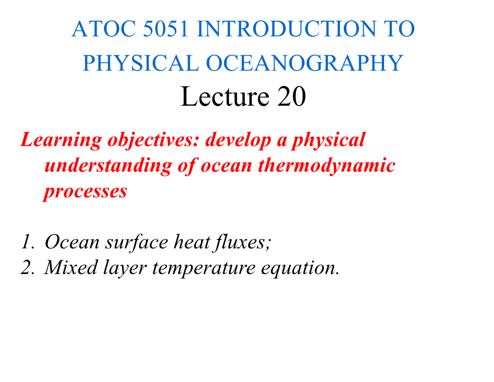 Thermodynamics: Mixed Layer Temperature Equation