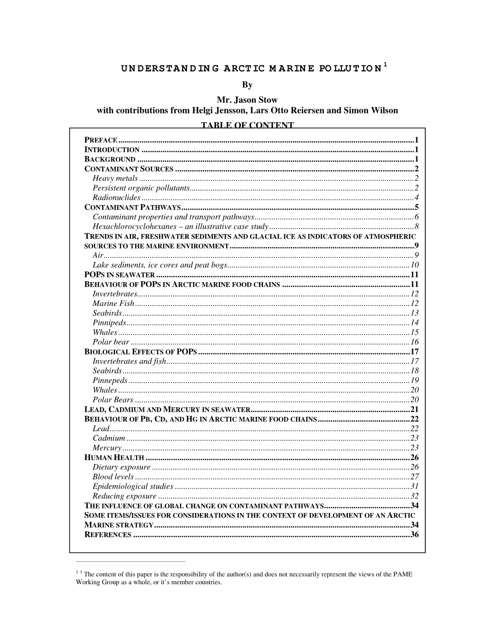 Understanding Arctic M Arine Pollution 1