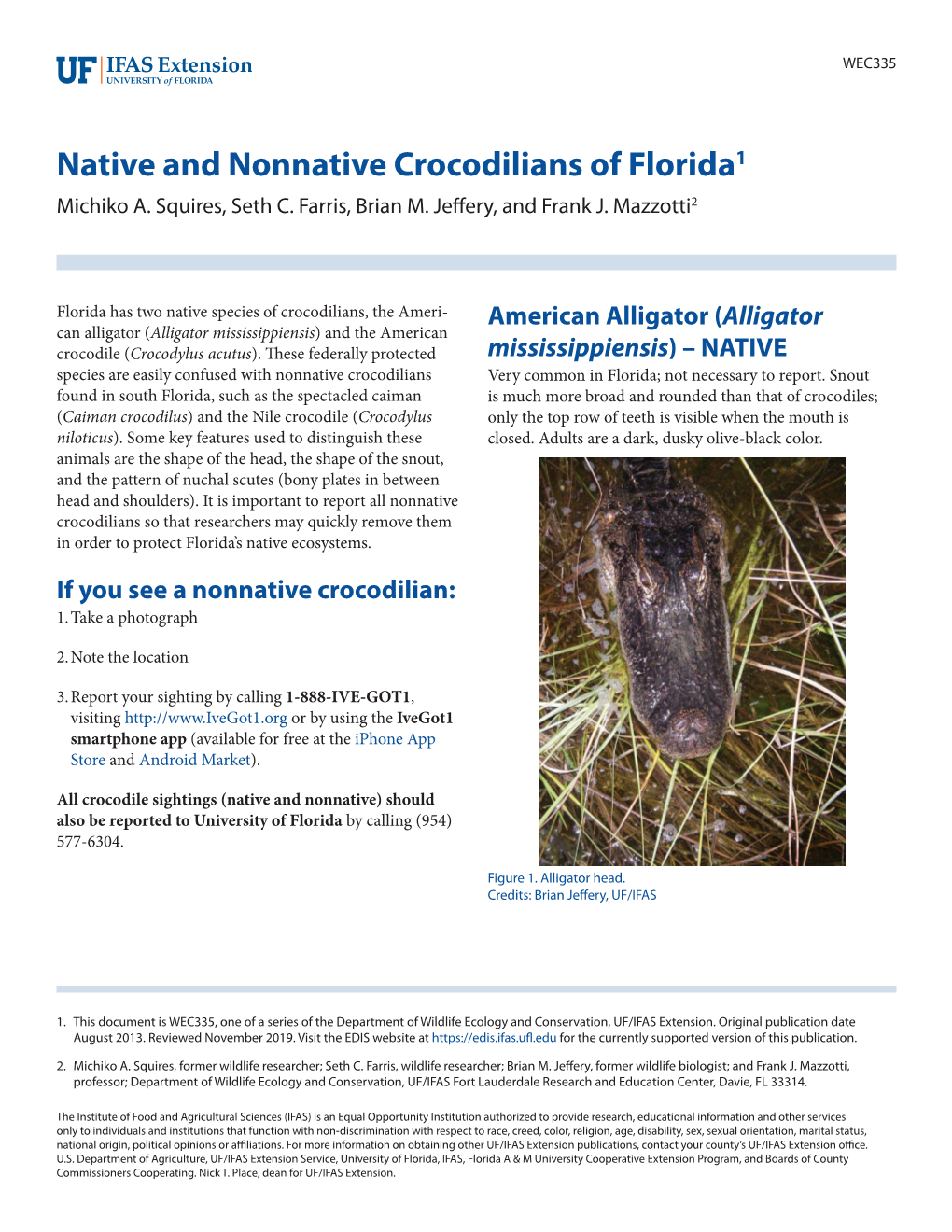 Native and Nonnative Crocodilians of Florida1 Michiko A