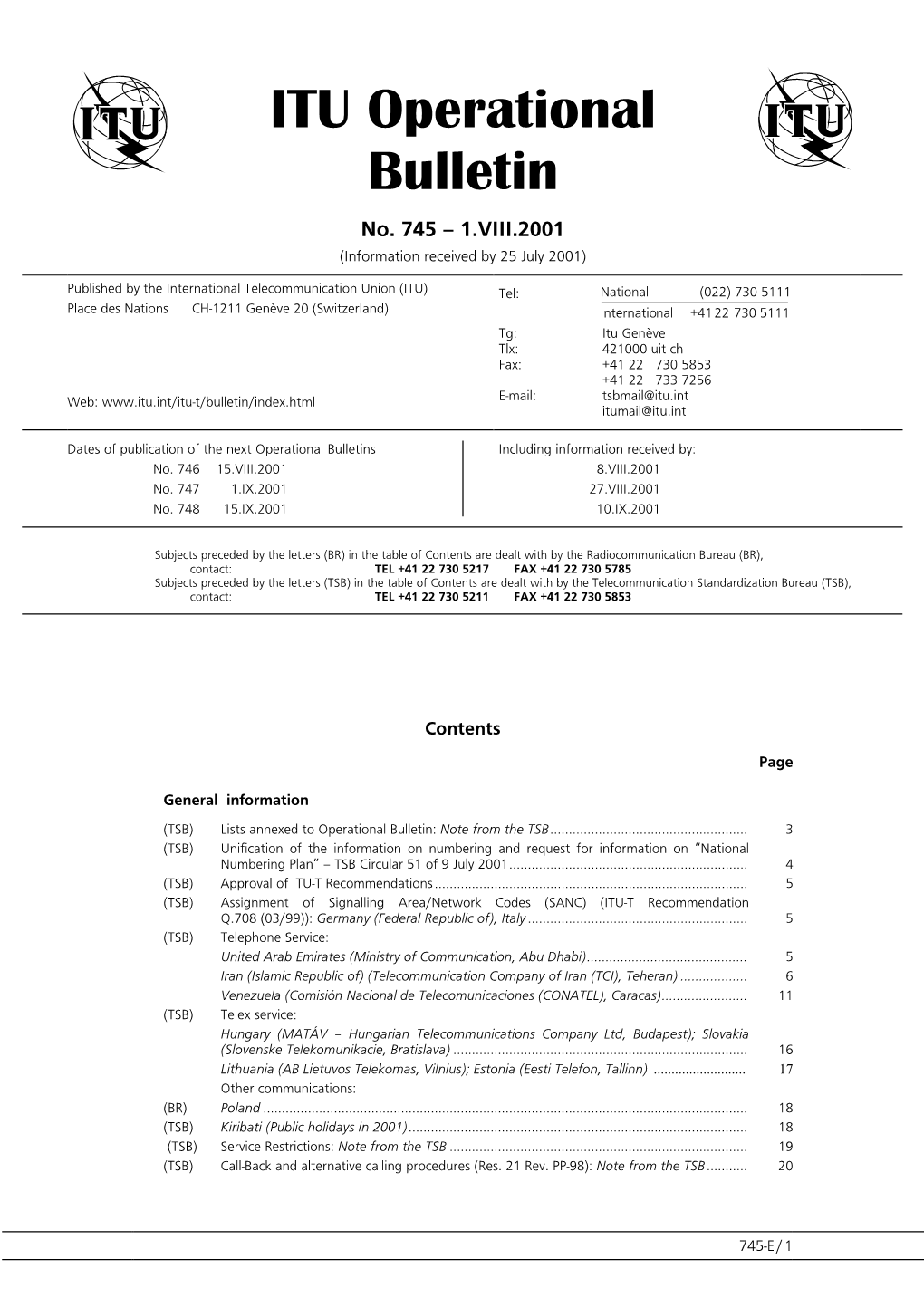 ITU Operational Bulletin