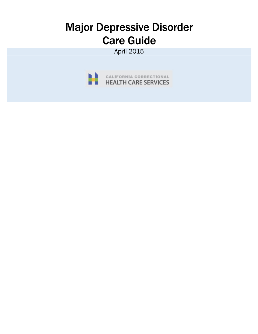 Major Depressive Disorder Care Guide April 2015