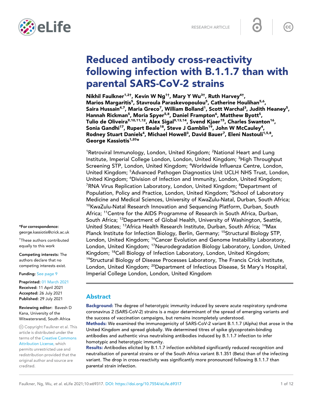 Reduced Antibody Cross-Reactivity Following Infection With