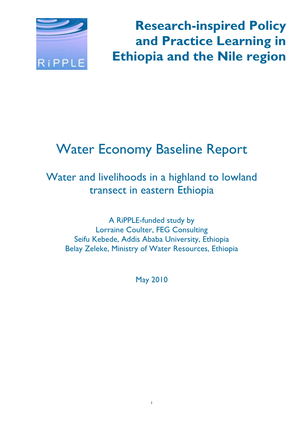 Water Economy Baseline Report: Water and Livelihoods in a Highland to Lowland Transect in Eastern Ethiopia