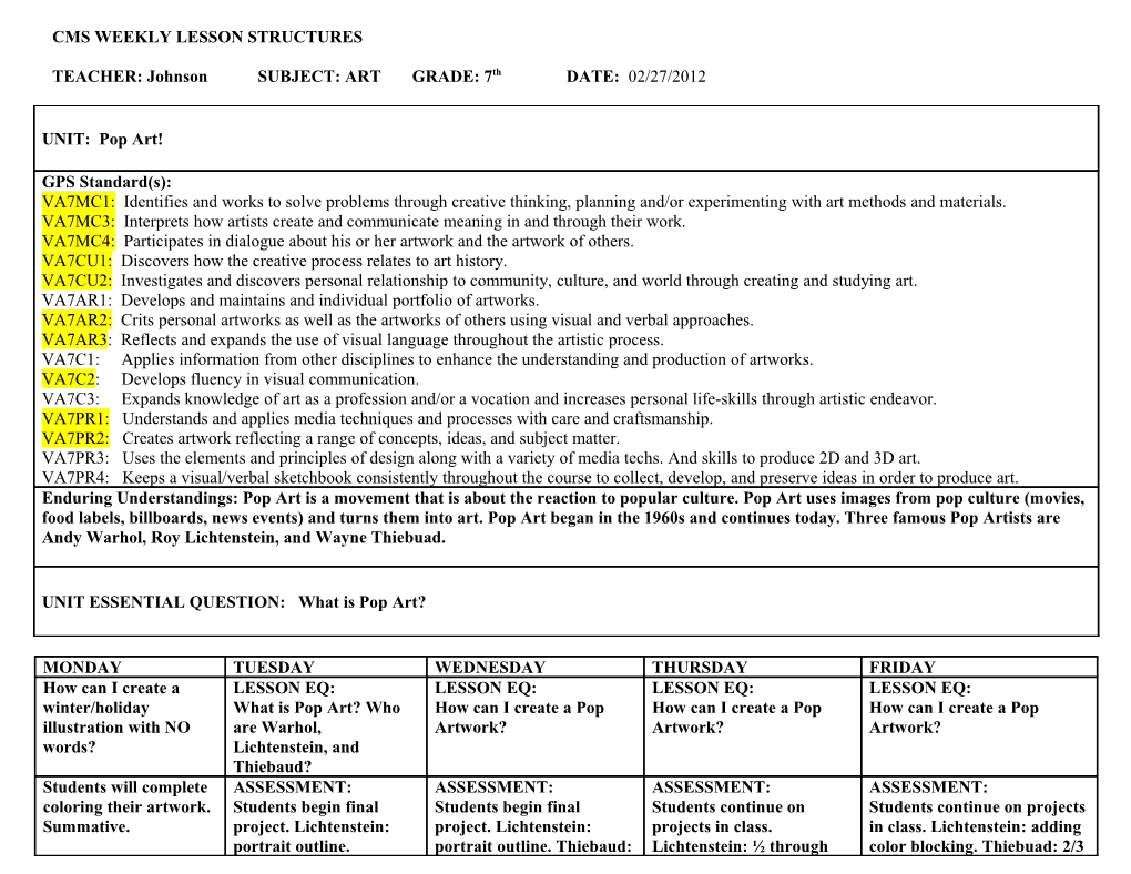 Weekly Lesson Structures