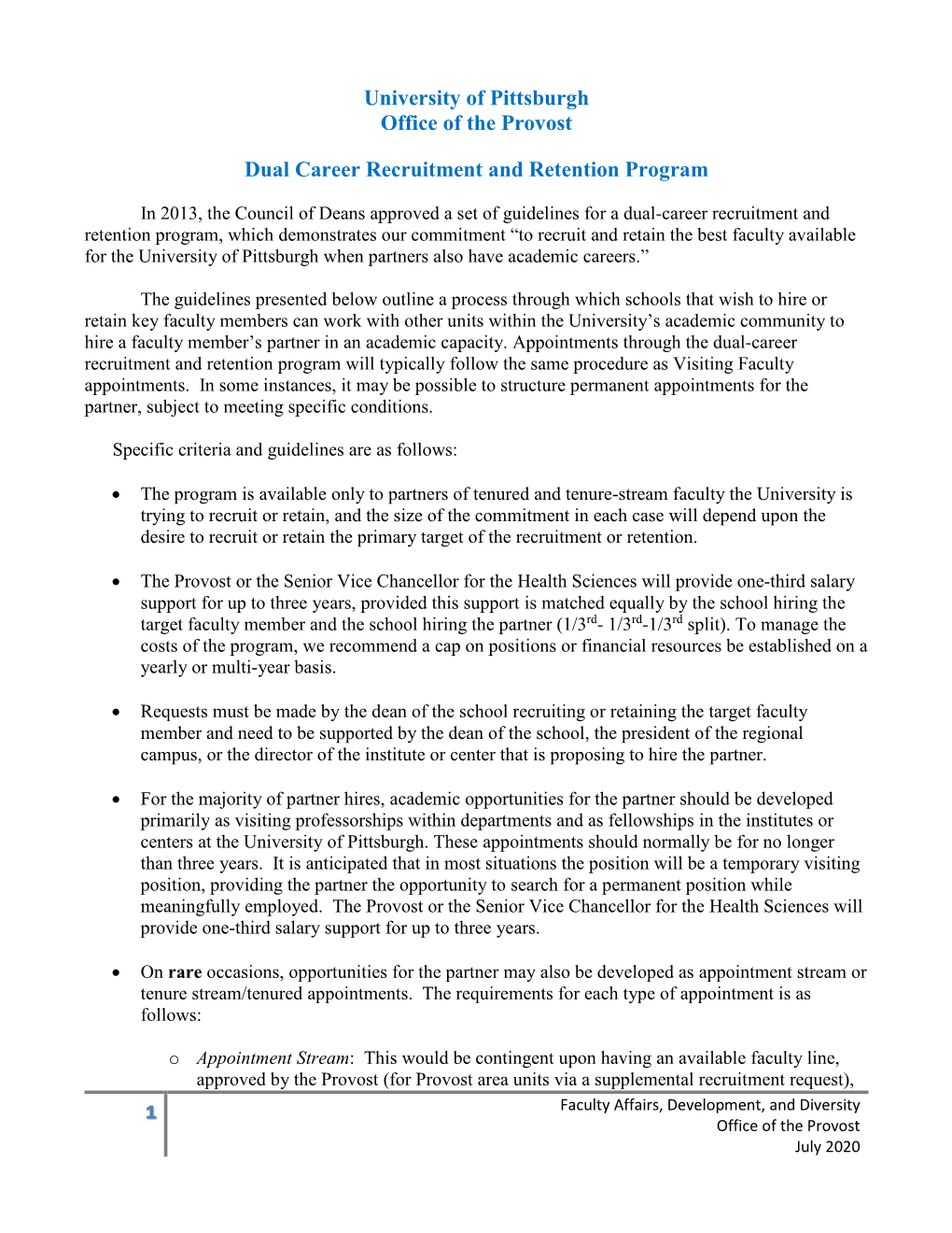 Dual Career Recruitment and Retention Program Guidelines