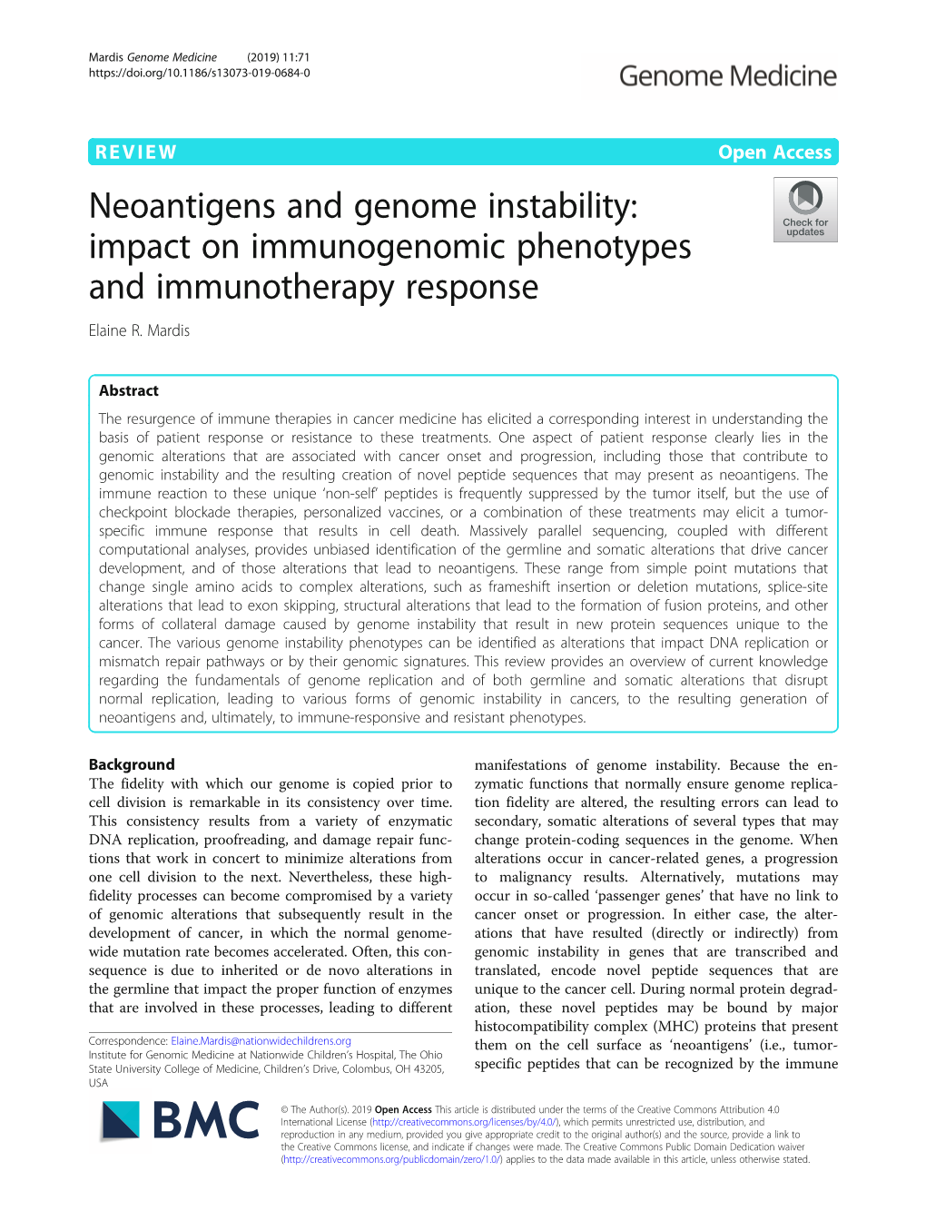 Neoantigens and Genome Instability: Impact on Immunogenomic Phenotypes and Immunotherapy Response Elaine R