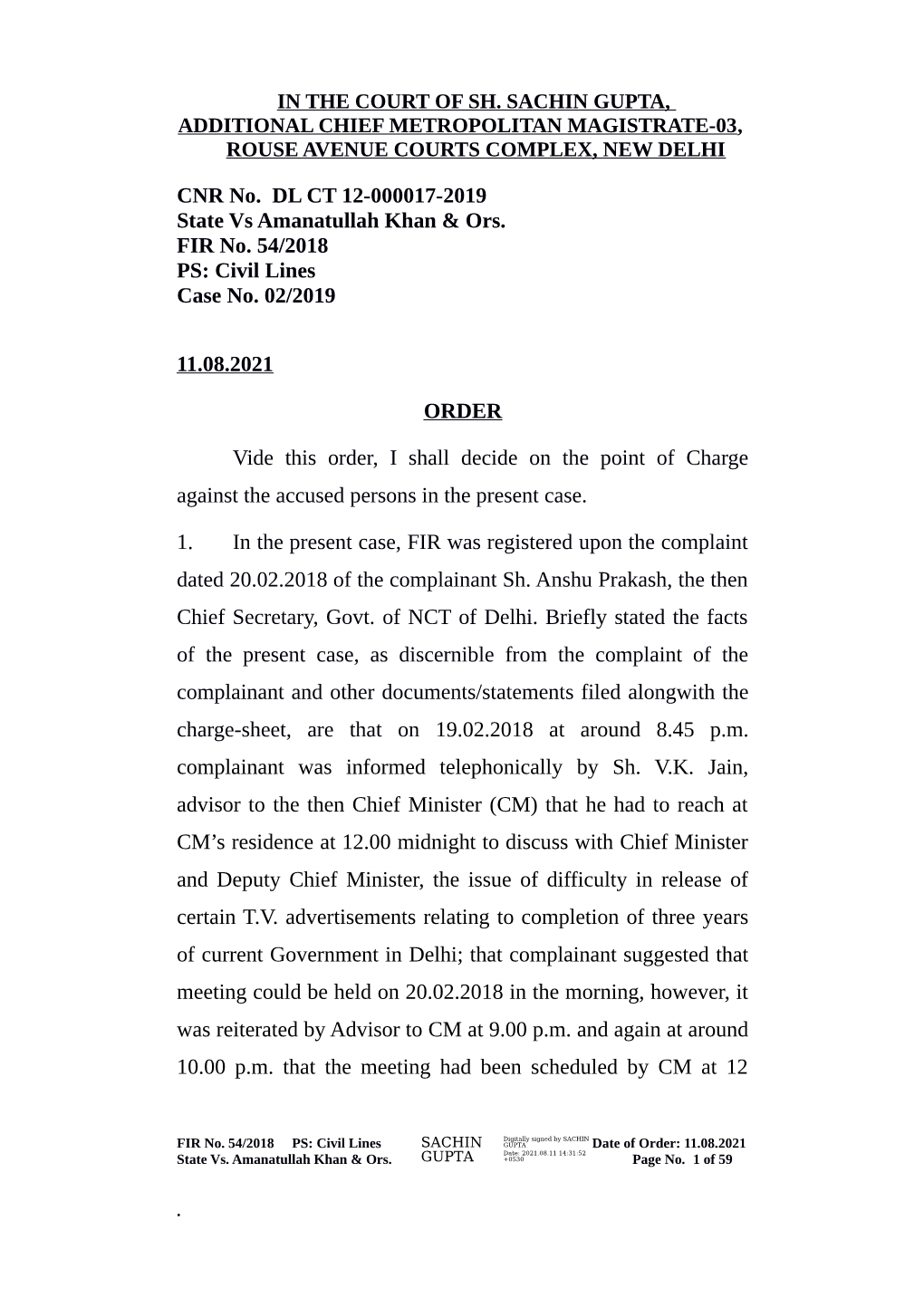 CNR No. DL CT 12-000017-2019 State Vs Amanatullah Khan & Ors