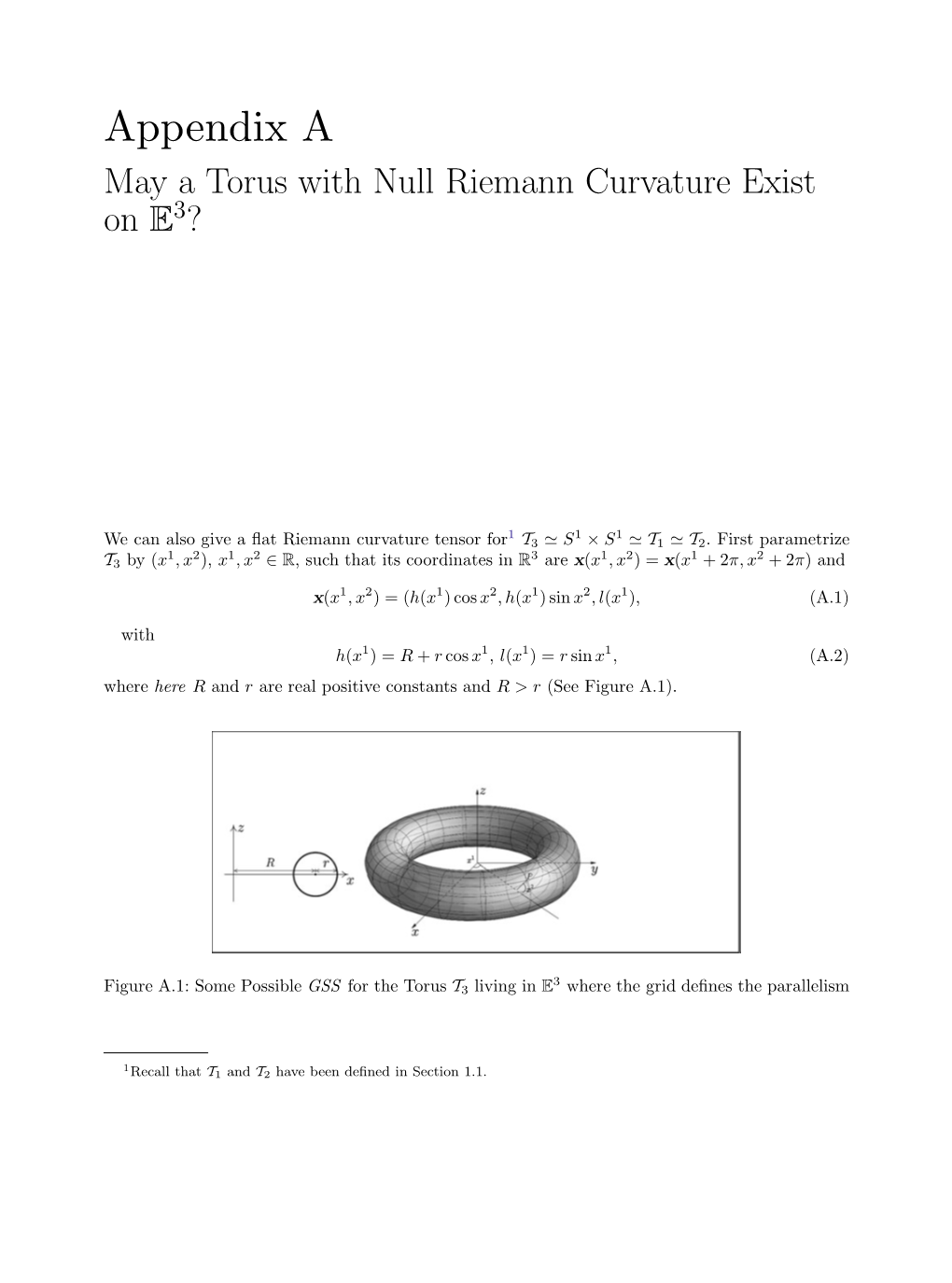 Appendix a May a Torus with Null Riemann Curvature Exist on E3?