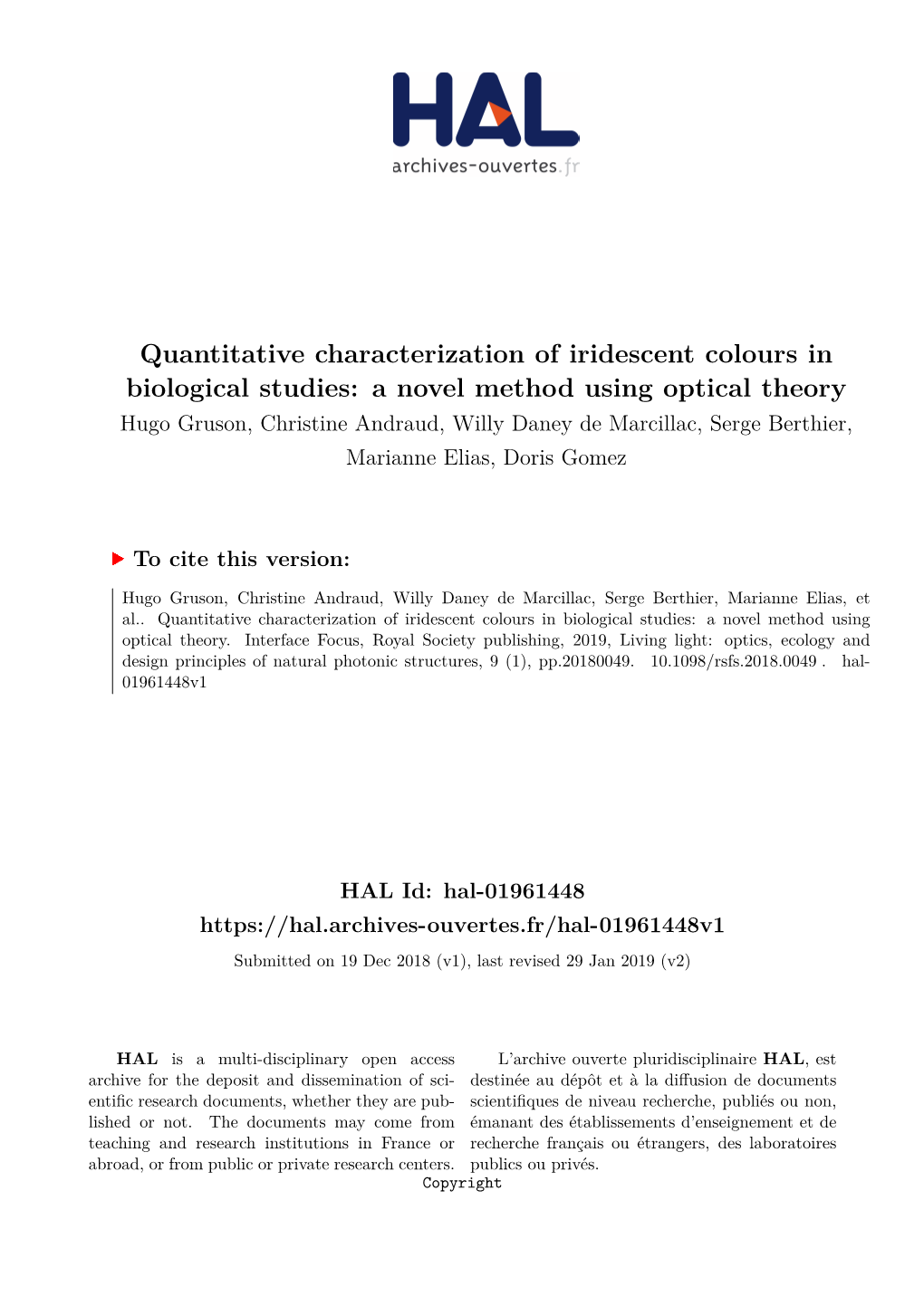 Quantitative Characterization of Iridescent Colours in Biological