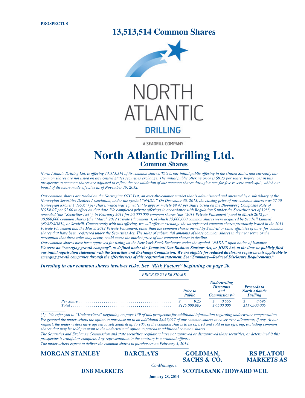 North Atlantic Drilling Ltd. Common Shares North Atlantic Drilling Ltd