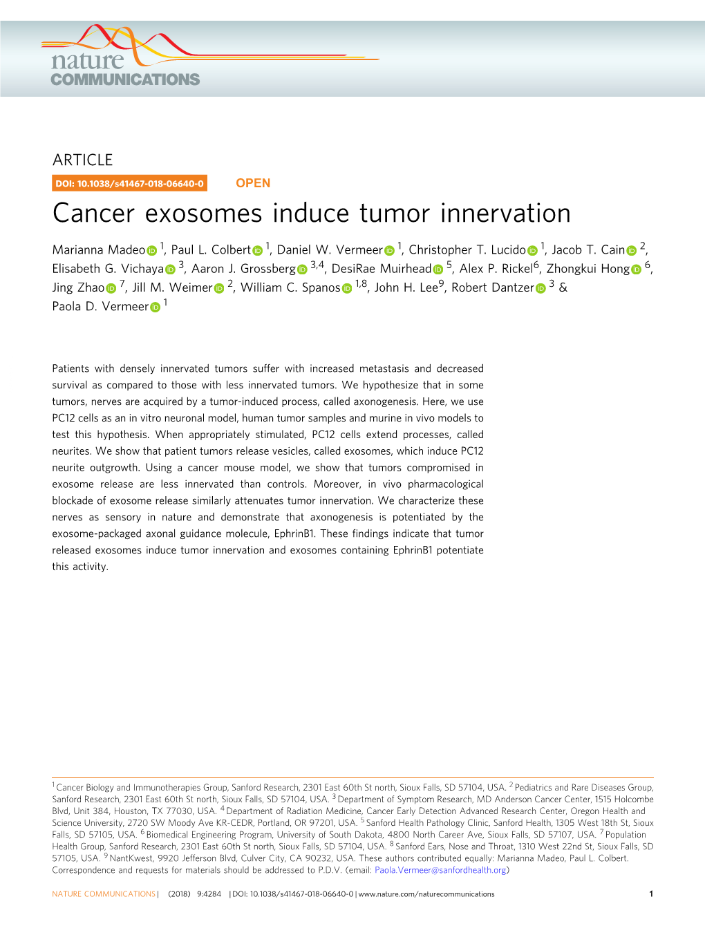 Cancer Exosomes Induce Tumor Innervation