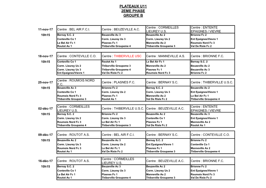 Plateaux U11 2Eme Phase Groupe B