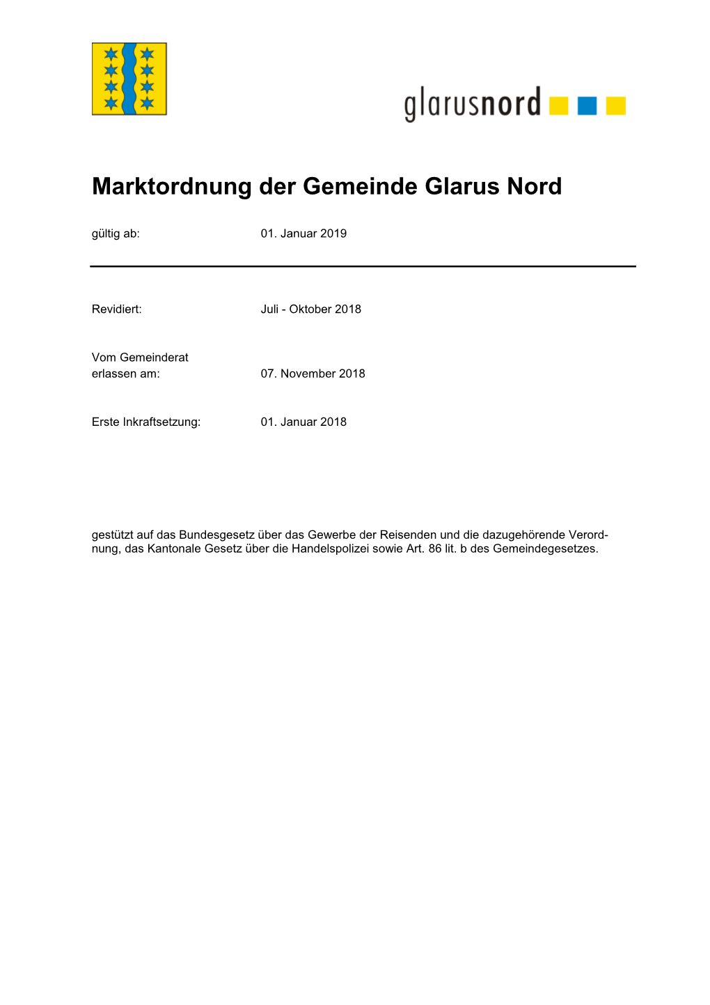 Marktordnung Der Gemeinde Glarus Nord Gültig Ab: 01