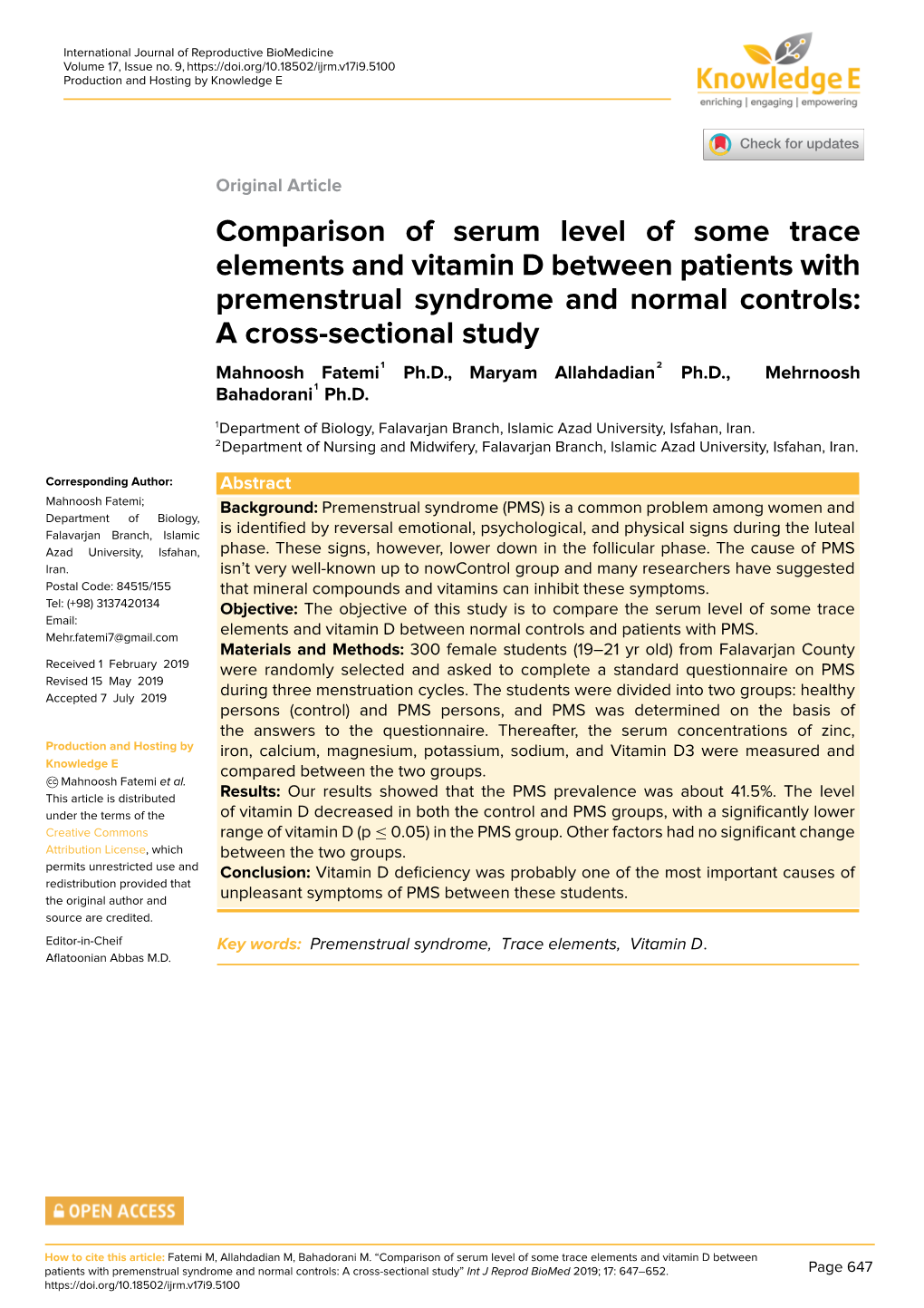 Comparison of Serum Level of Some Trace Elements