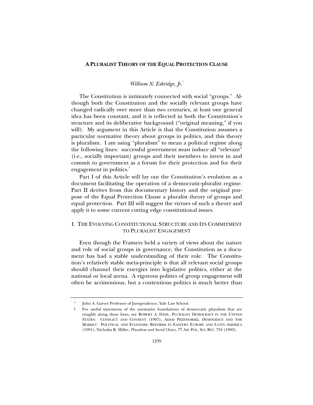 A Pluralist Theory of the Equal Protection Clause