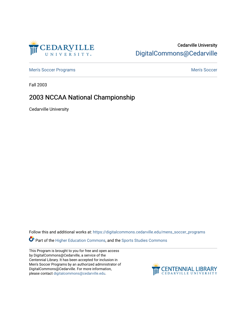 2003 NCCAA National Championship