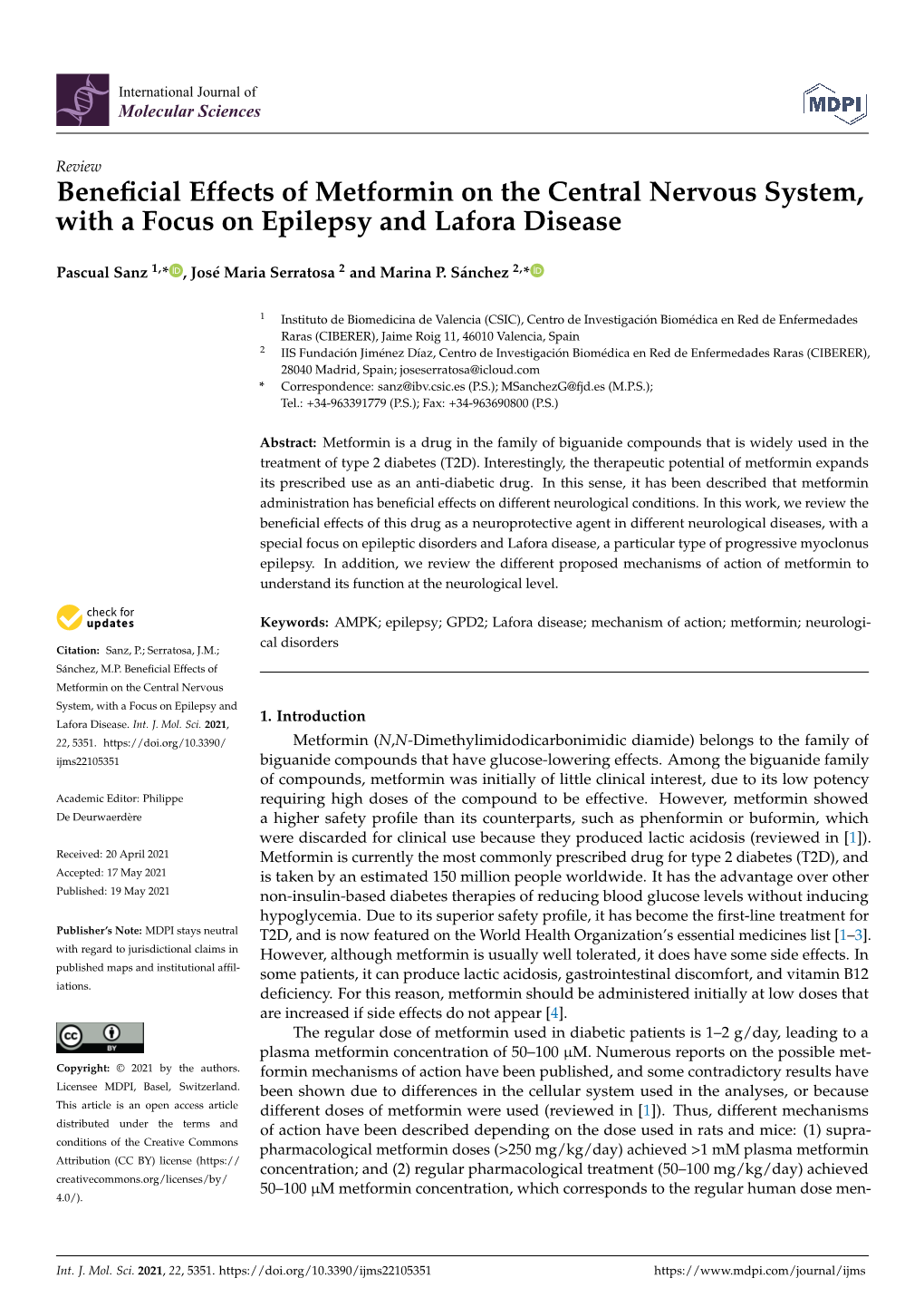 Beneficial Effects of Metformin on the Central Nervous System