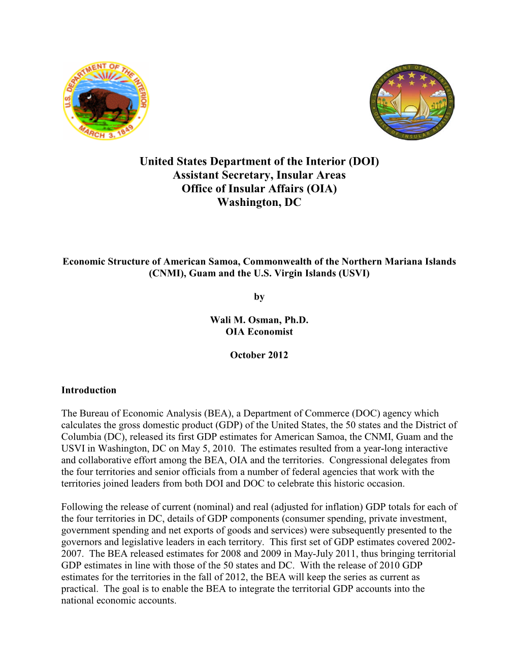 Economic Structure of American Samoa, the Commonwealth of The