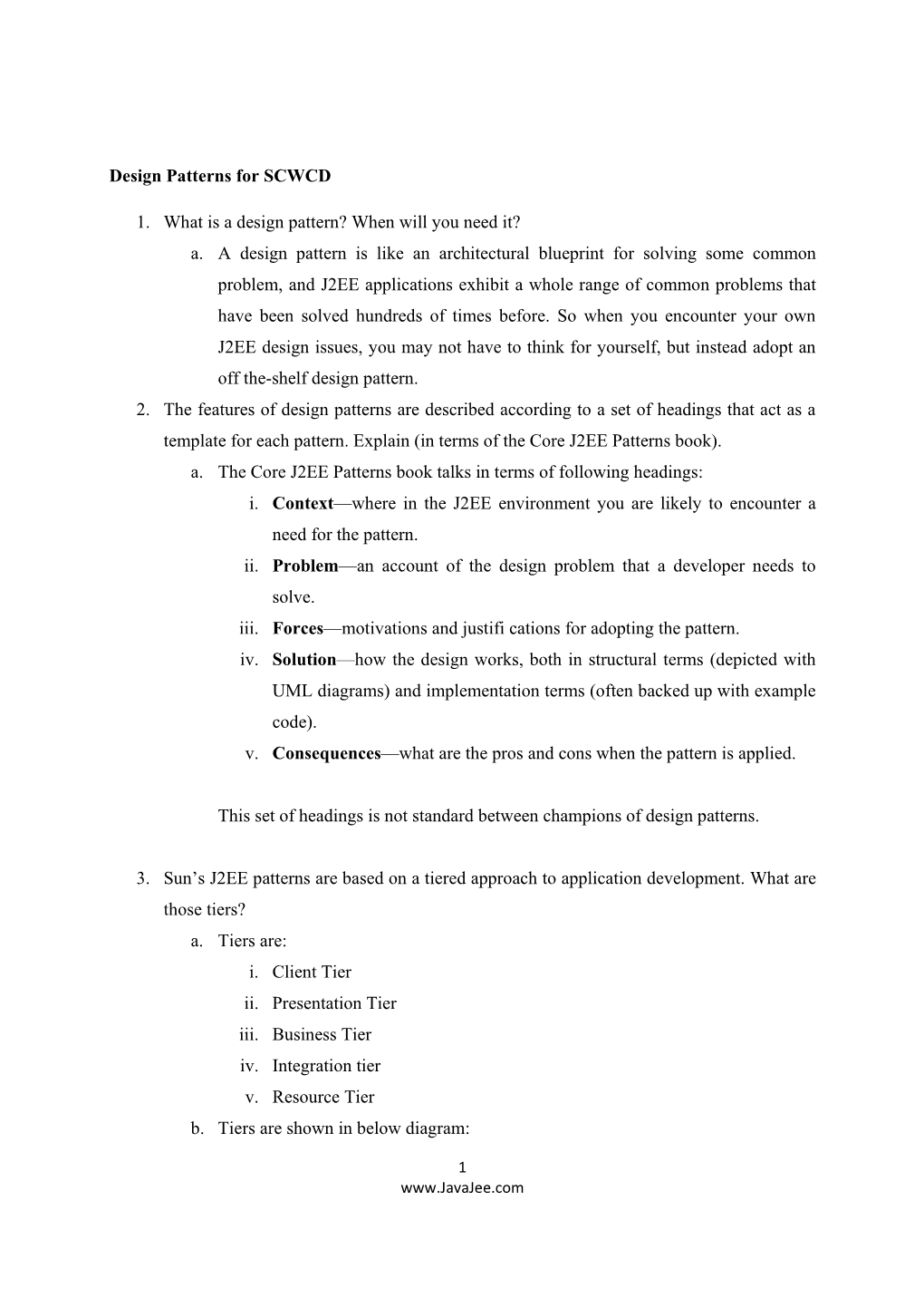 Design Patterns for SCWCD 1. What Is a Design Pattern?