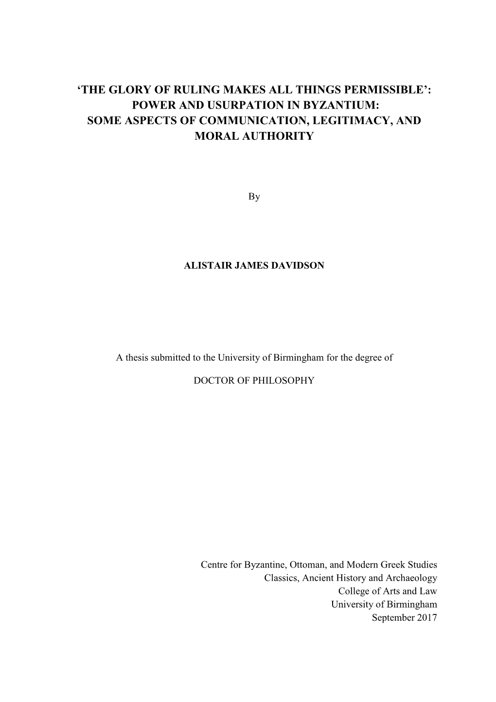 Power and Usurpation in Byzantium: Some Aspects of Communication, Legitimacy, and Moral Authority