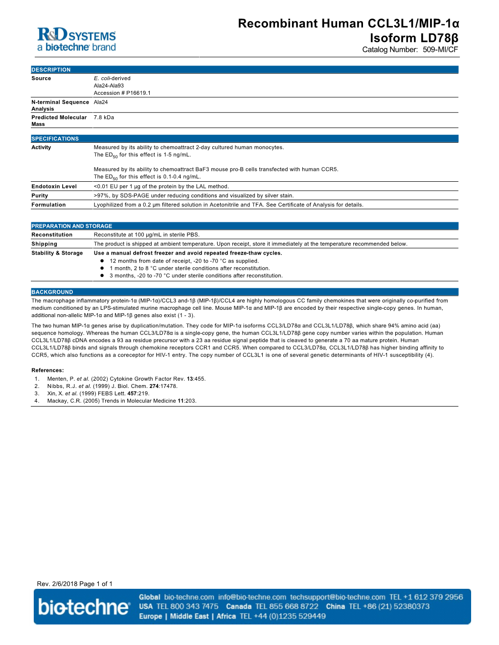 Recombinant Human CCL3L1/MIP-1Α Isoform Ld78β