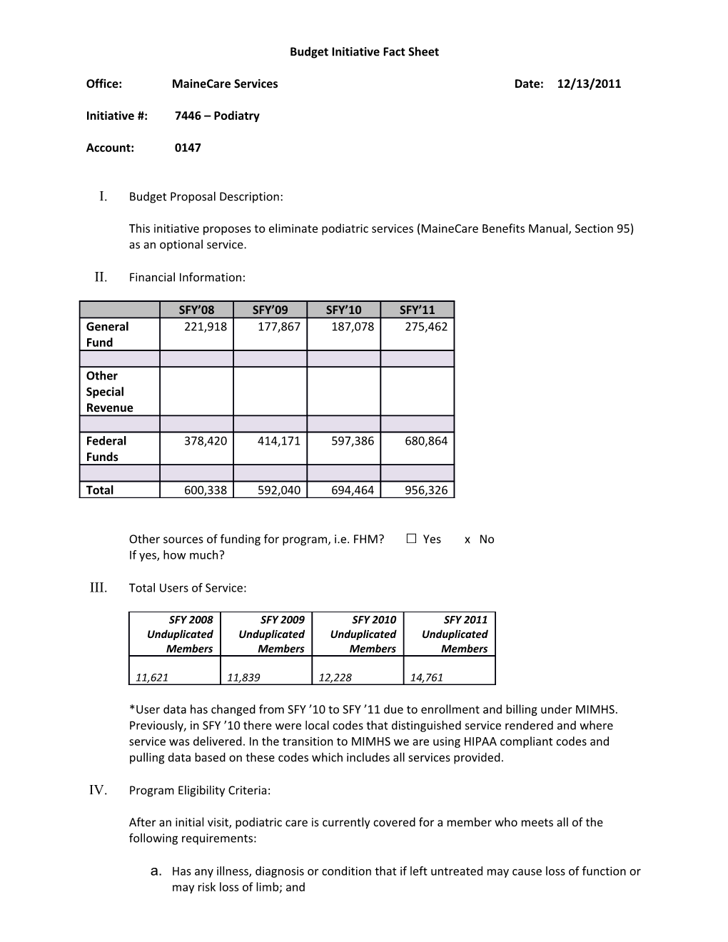 Budget Initiative Fact Sheet