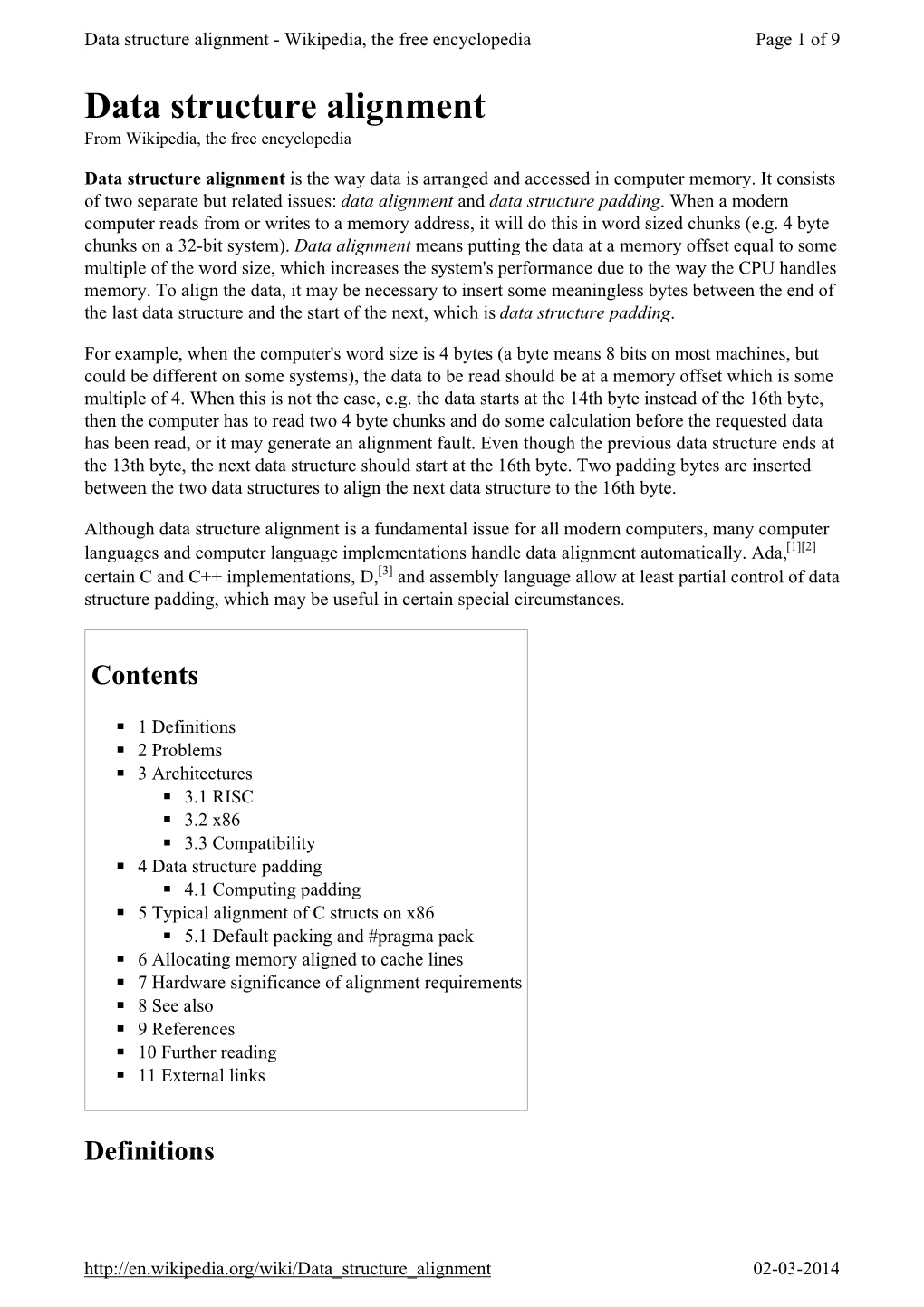 Data Structure Alignment -Wikipedia, the Free Encyclopedia Page 1 of 9