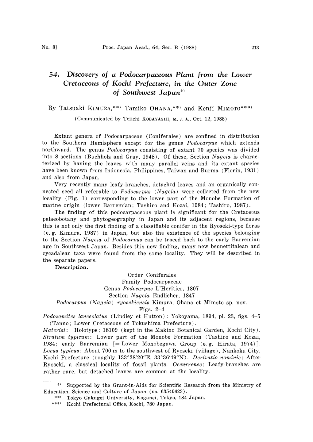 Discovery O F a Podocarpaceous Plant from the Lower Cretaceous O F