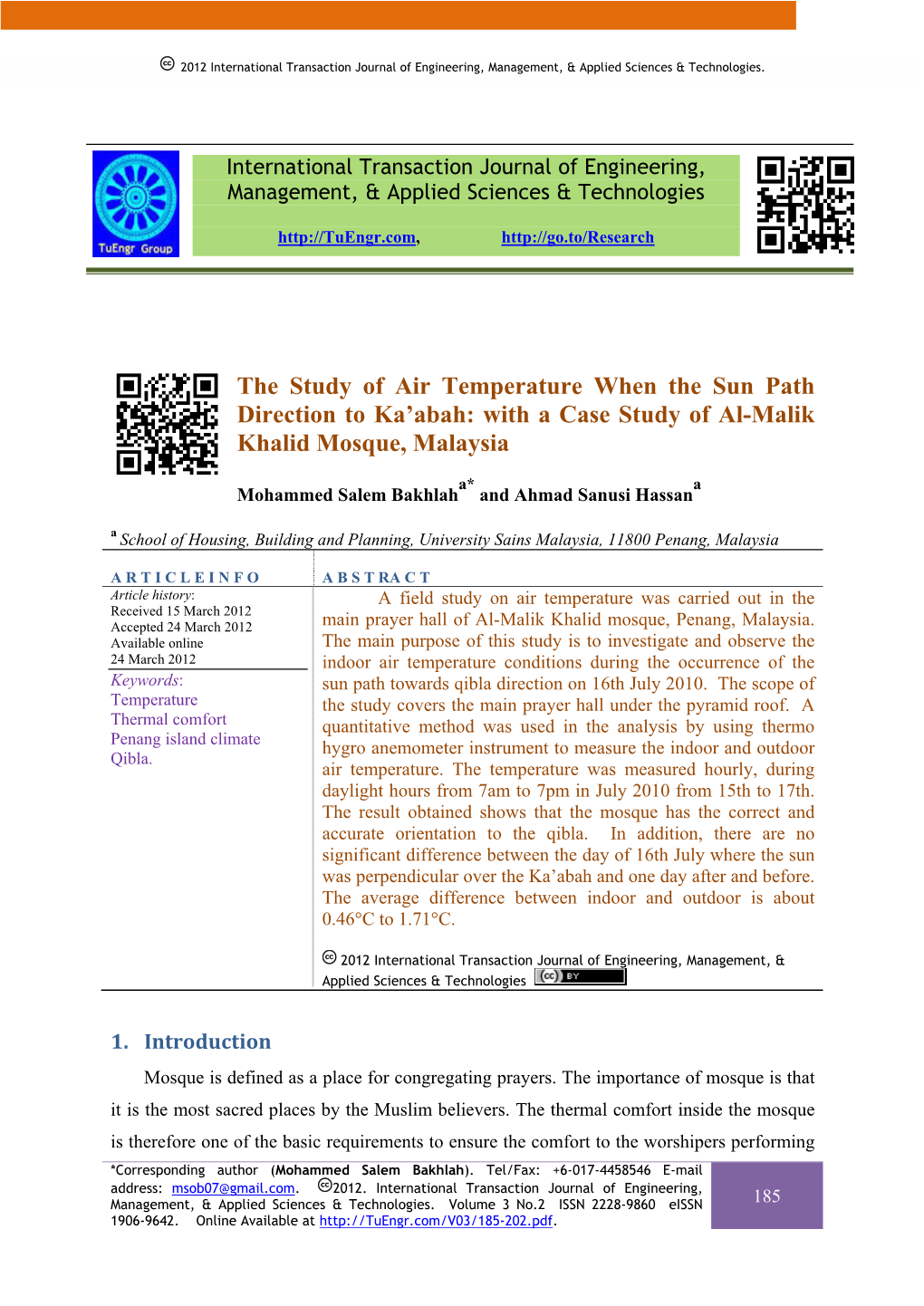 The Study of Air Temperature When the Sun Path Direction to Ka'abah