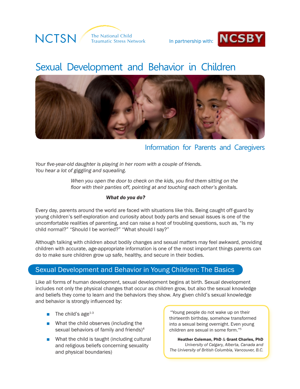 Sexual Development and Behavior in Children