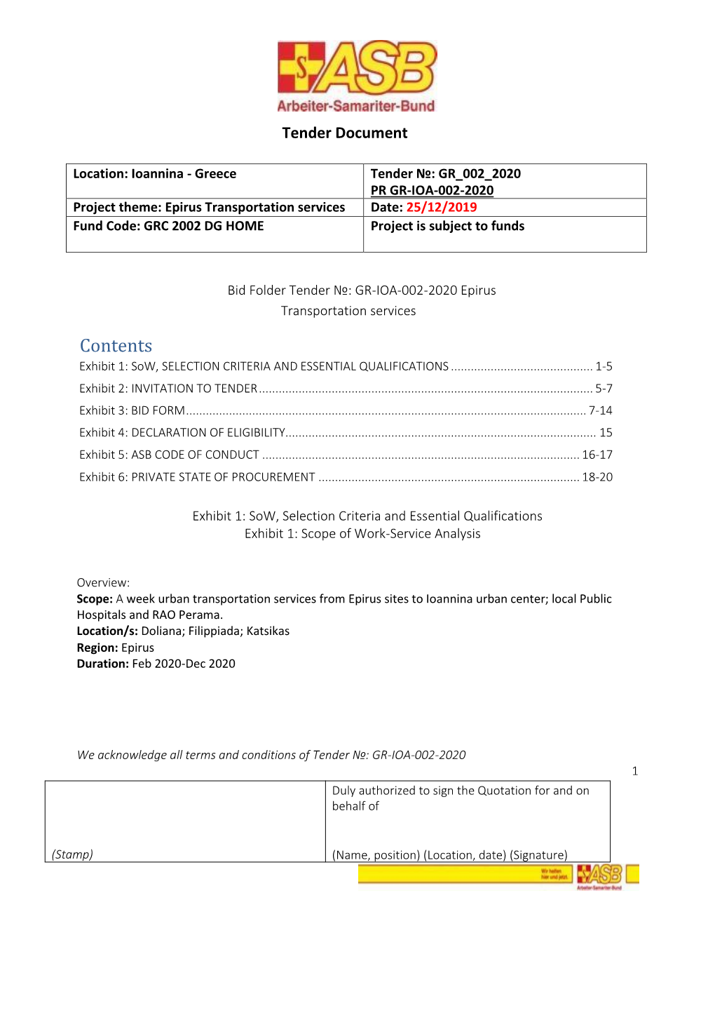 Contents Exhibit 1: Sow, SELECTION CRITERIA and ESSENTIAL QUALIFICATIONS