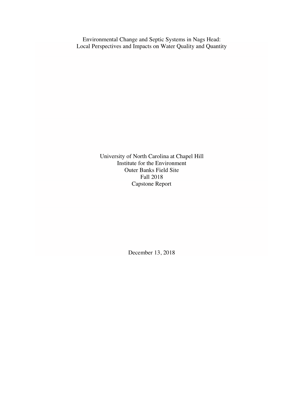 Environmental Change and Septic Systems in Nags Head: Local Perspectives and Impacts on Water Quality and Quantity