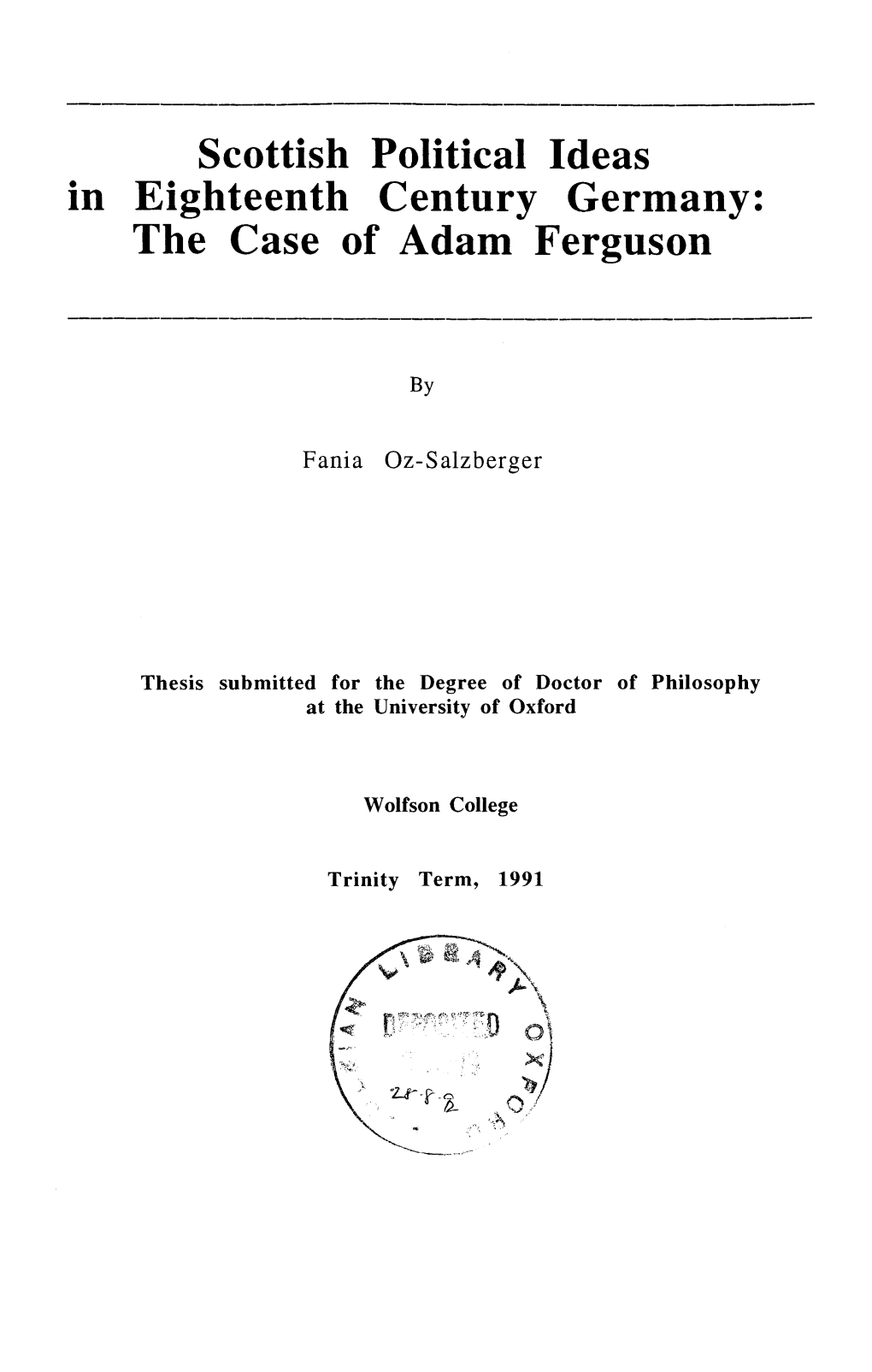 Scottish Political Ideas in Eighteenth Century Germany: the Case of Adam Ferguson