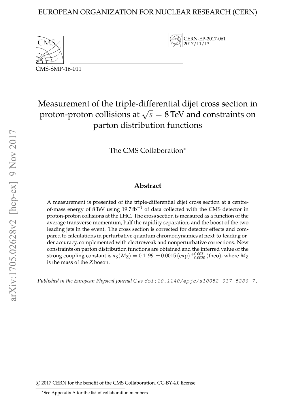 Measurement of the Triple-Differential Dijet Cross Section in Proton-Proton Collisions at √S = 8 Tev and Constraints on Parton Distribution Functions