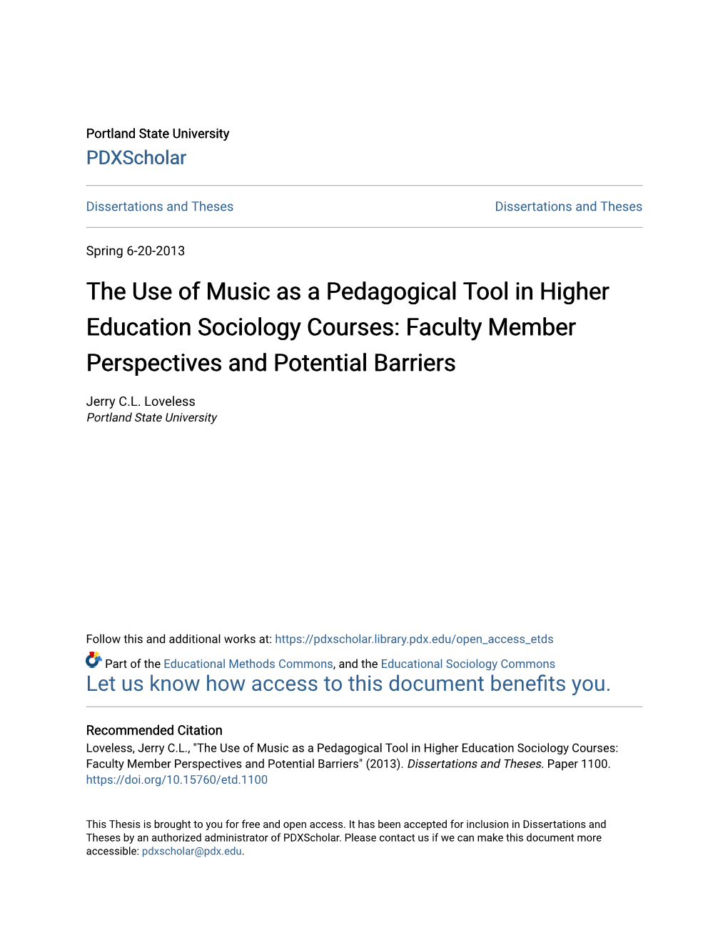 The Use of Music As a Pedagogical Tool in Higher Education Sociology Courses: Faculty Member Perspectives and Potential Barriers