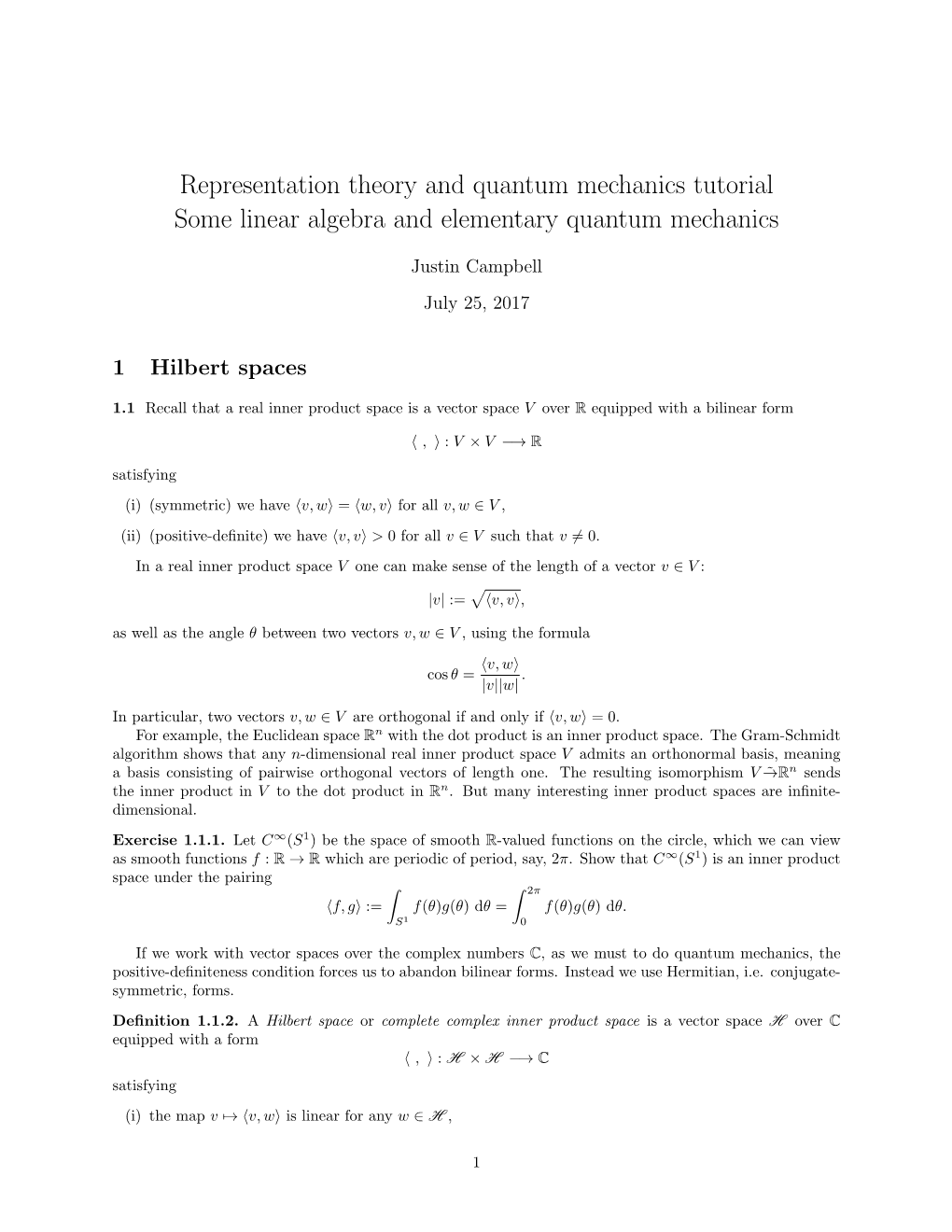 Some Linear Algebra and Elementary Quantum Mechanics