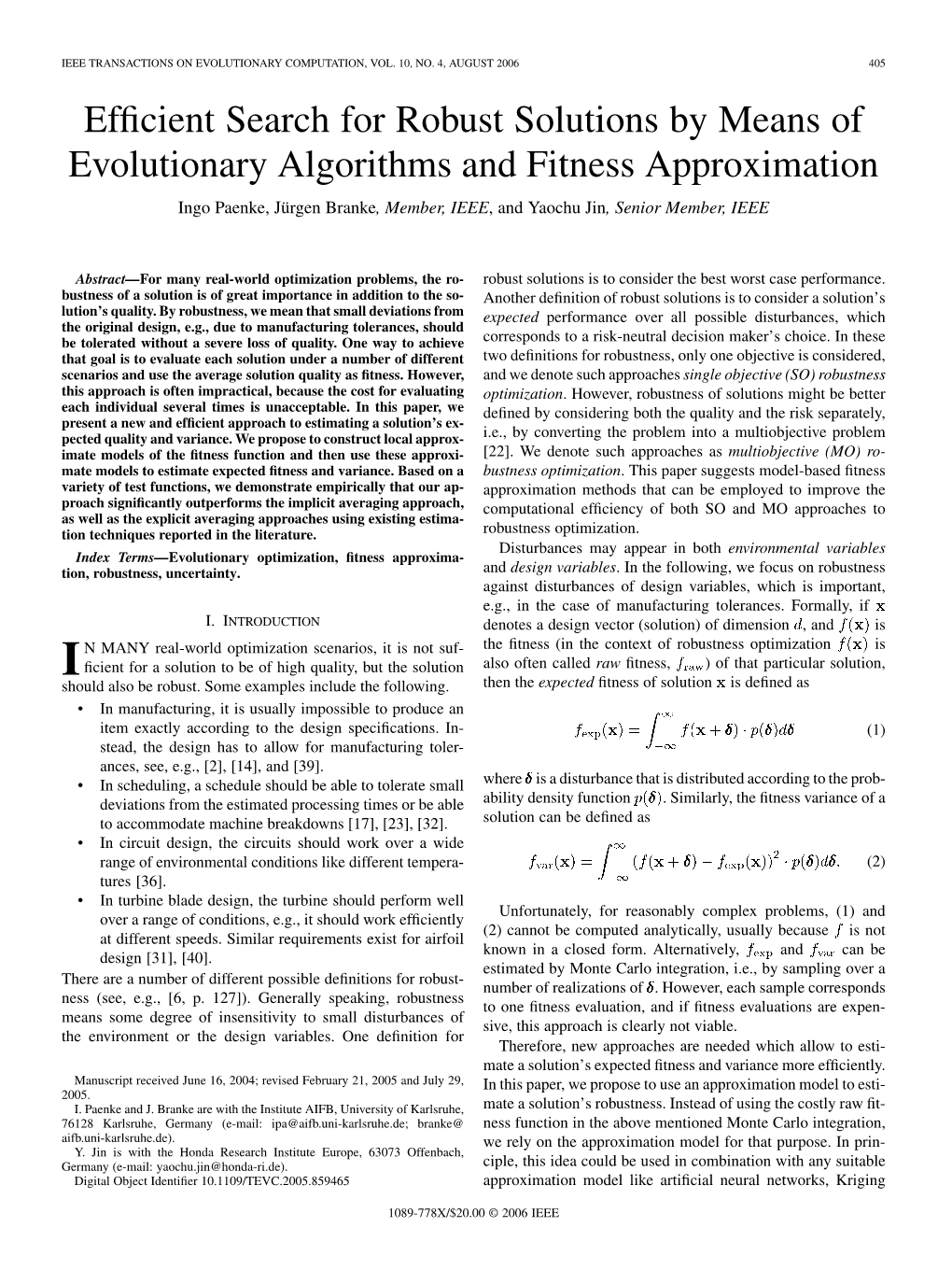 Efficient Search for Robust Solutions by Means of Evolutionary Algorithms and Fitness Approximation 407