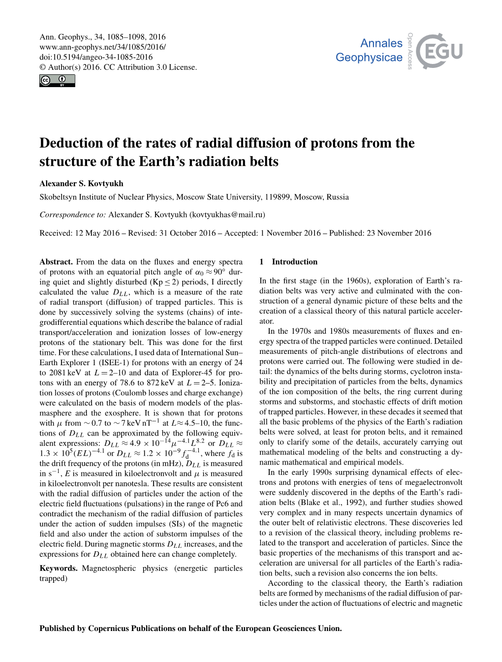 Deduction of the Rates of Radial Diffusion of Protons from the Structure of the Earth’S Radiation Belts