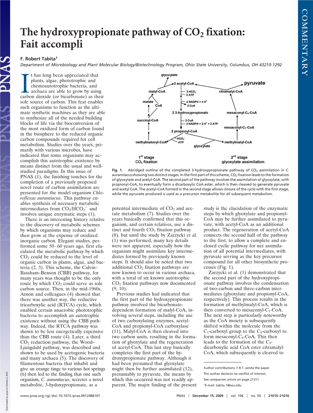 The Hydroxypropionate Pathway of CO2 Fixation: Fait Accompli