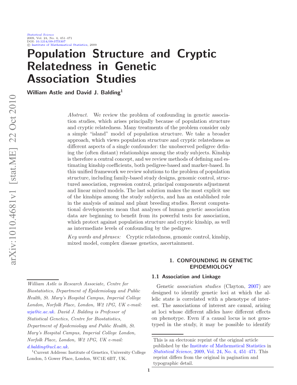 Population Structure and Cryptic Relatedness in Genetic Association