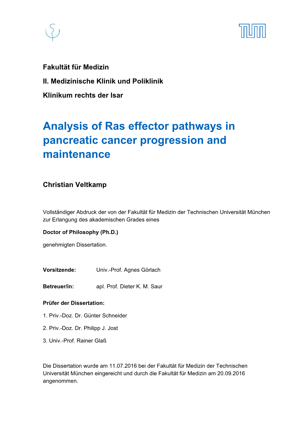Analysis of Ras Effector Pathways in Pancreatic Cancer Progression and Maintenance