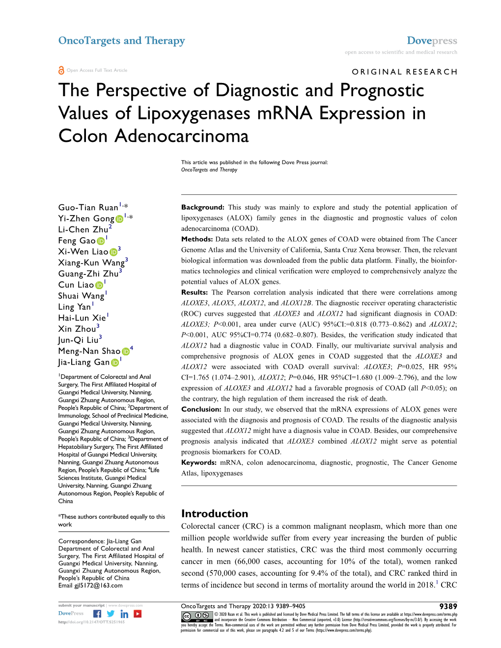 The Perspective of Diagnostic and Prognostic Values of Lipoxygenases Mrna Expression in Colon Adenocarcinoma